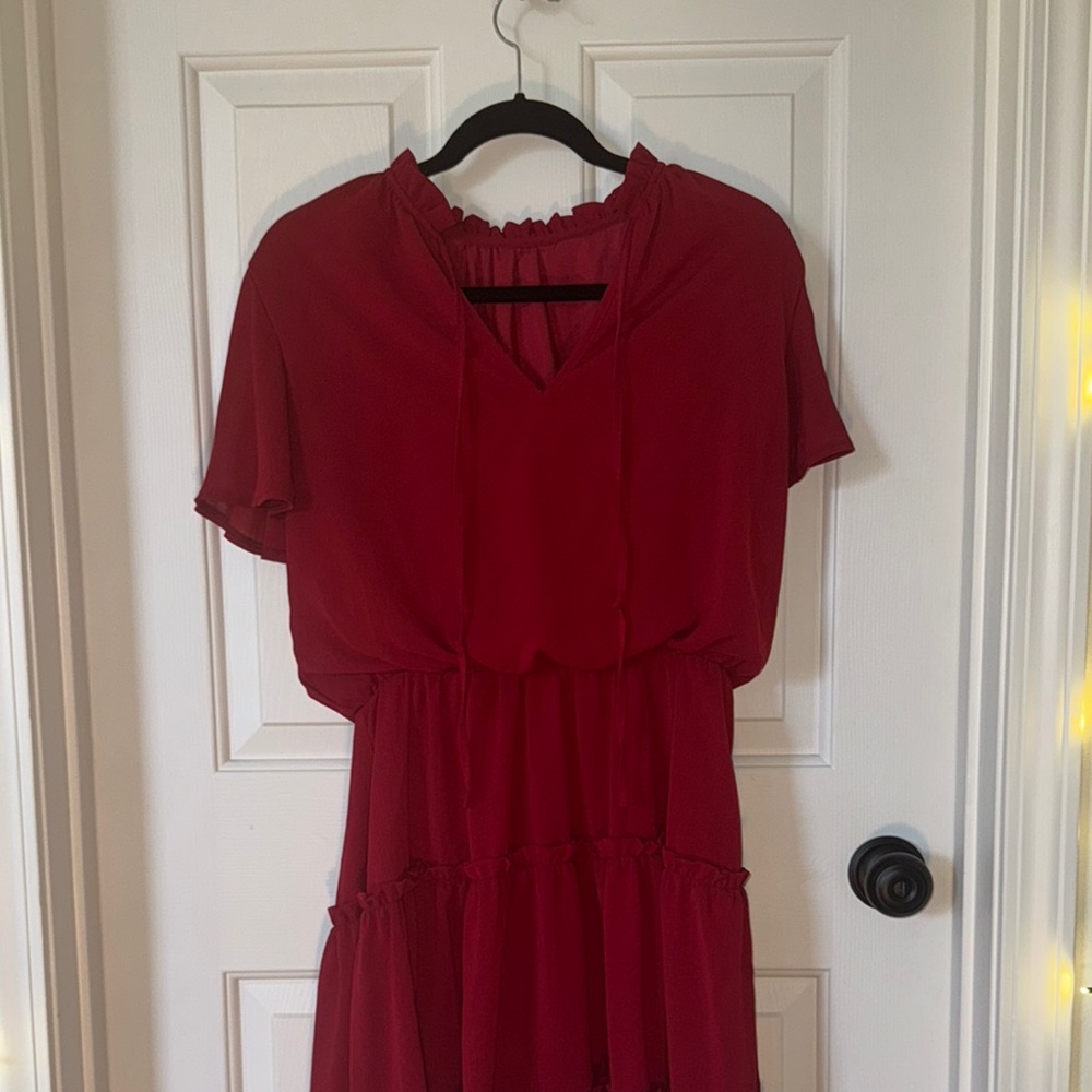 Red Ruffle Dress - Picture 2 of 11